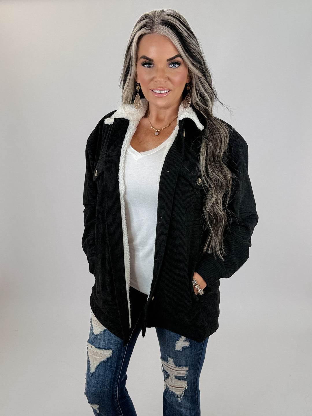 Door Buster Long Sleeve Inside Faux Fur with Pocket Corduroy Jacket