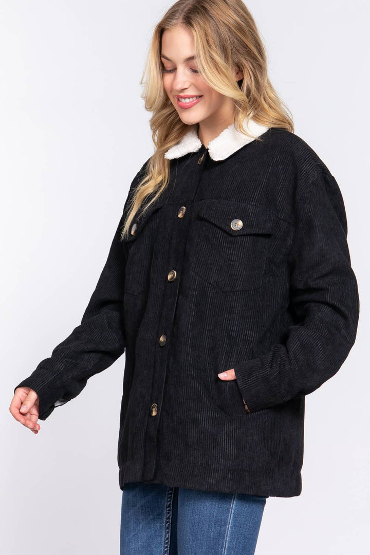 Door Buster Long Sleeve Inside Faux Fur with Pocket Corduroy Jacket