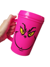 Mean Green Man Smile Mega Trucker Mug 34oz: Hot Pink / Single Sided