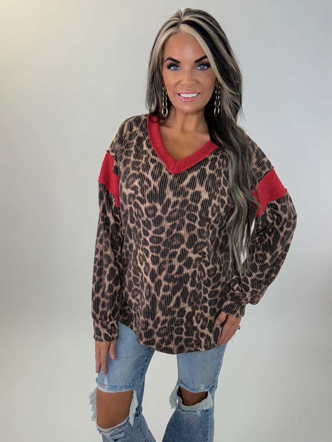 Fierce in Red Leopard Pullover