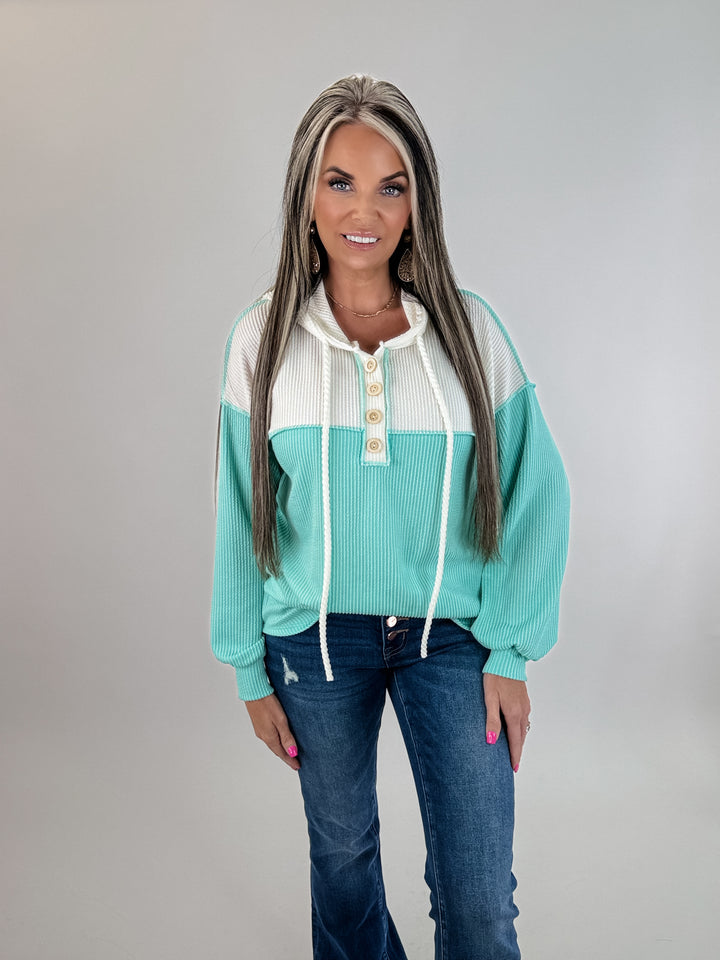 Colorblock Waffle Hoodie – Mint