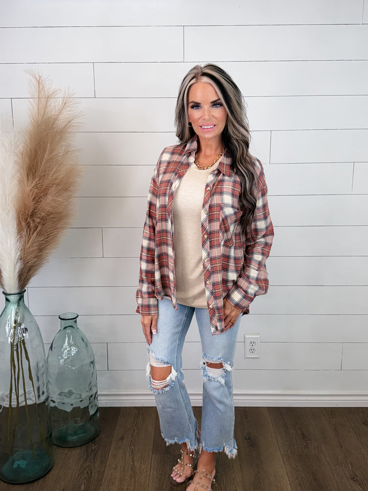 PUMPKIN PATCH PLAID BUTTON DOWN