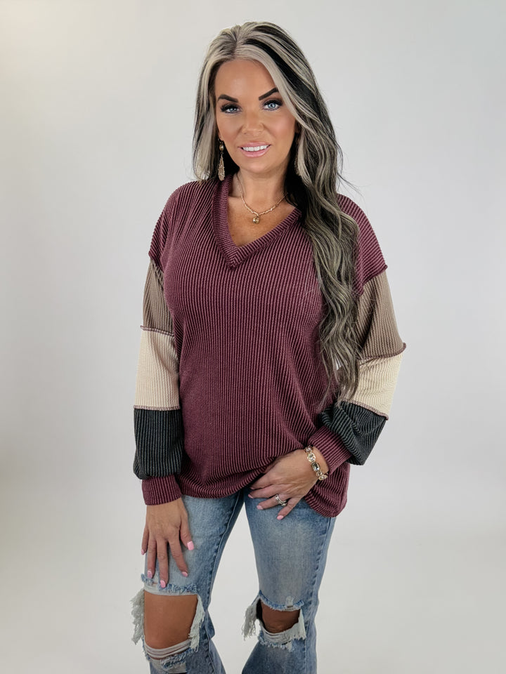 burgundy  Dreams Color Block Top