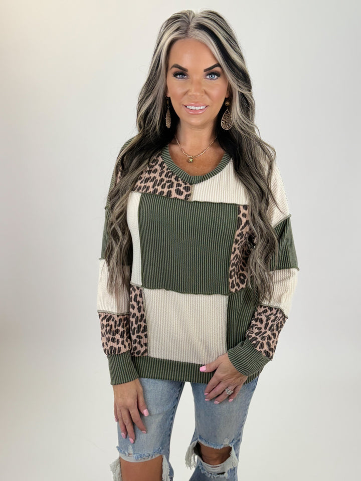 Olive Patchwork Perfection Ribbed Knit Top