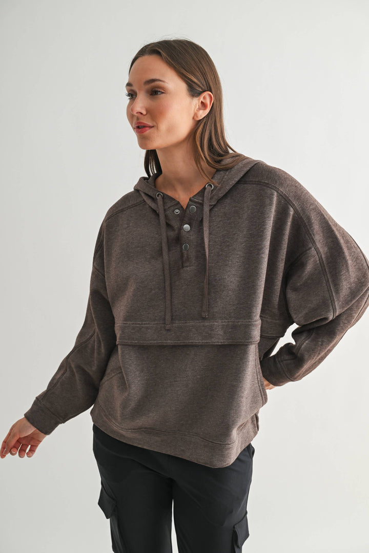 Drift Burnout Fleece Snap Hoodie: ESPRESSO
