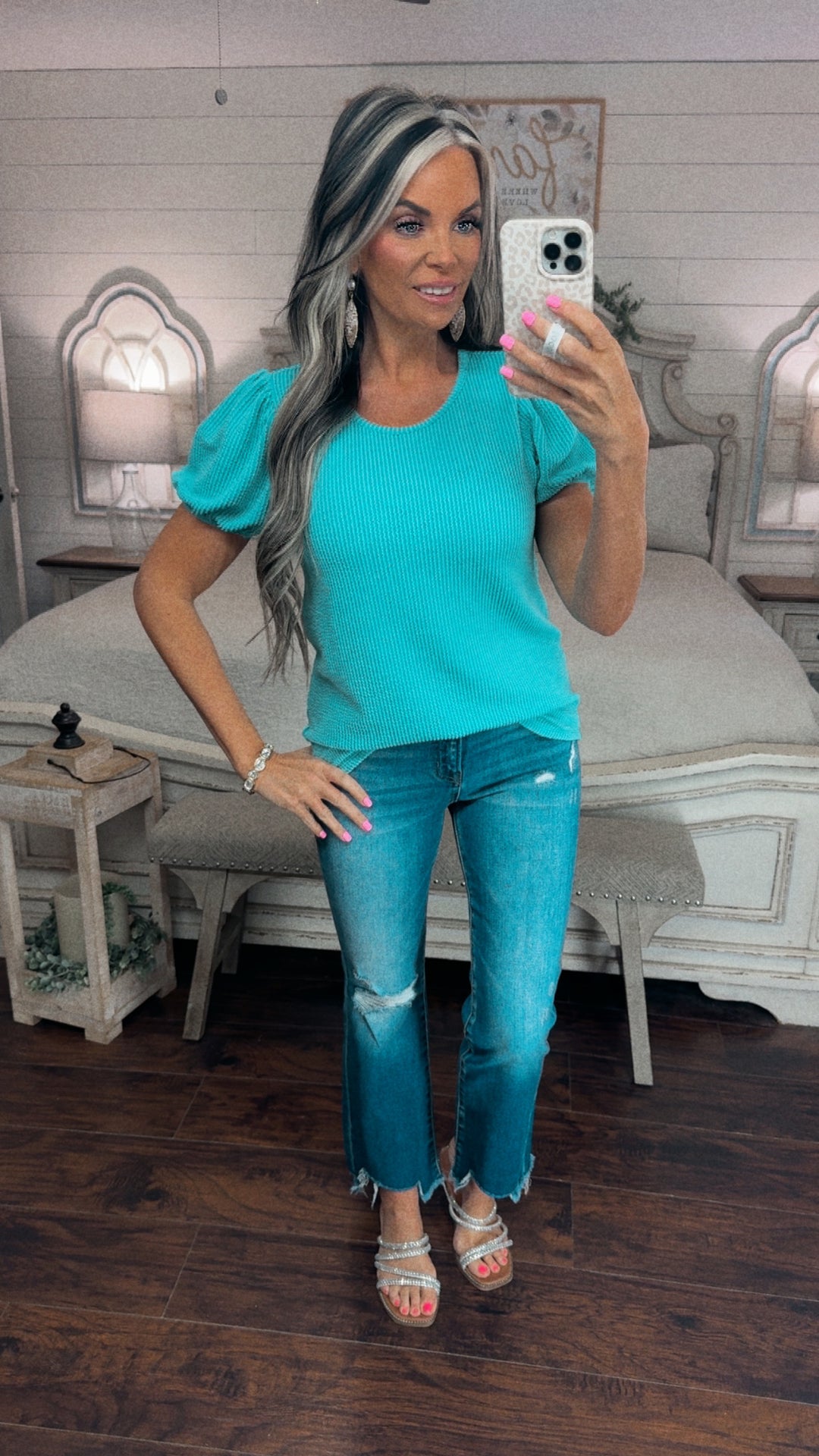 Coastal Breeze Puff Sleeve Ribbed Top