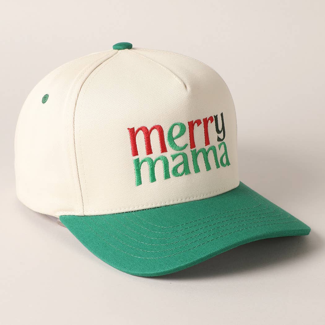 Merry Mama Text Embroidery Canvas Baseball Cap: Green / ONE SIZE
