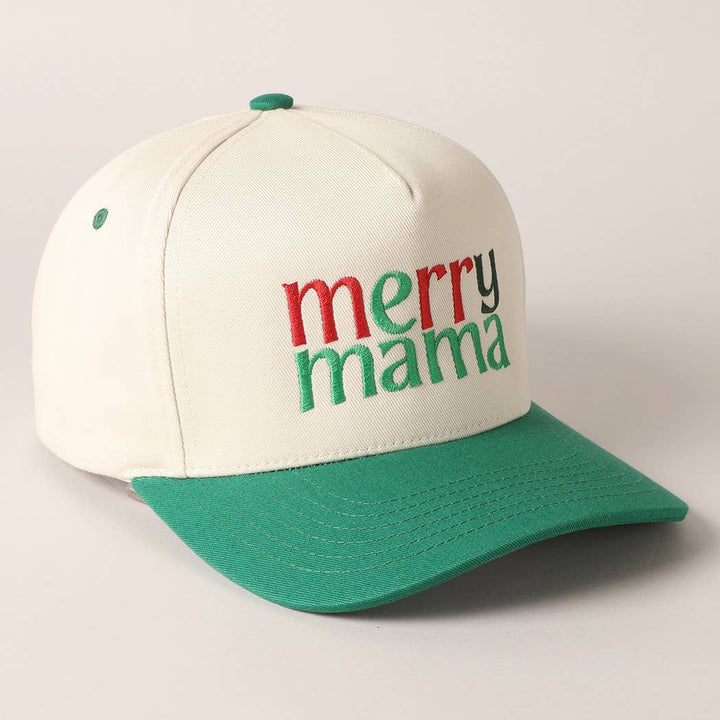 Merry Mama Text Embroidery Canvas Baseball Cap: Green / ONE SIZE
