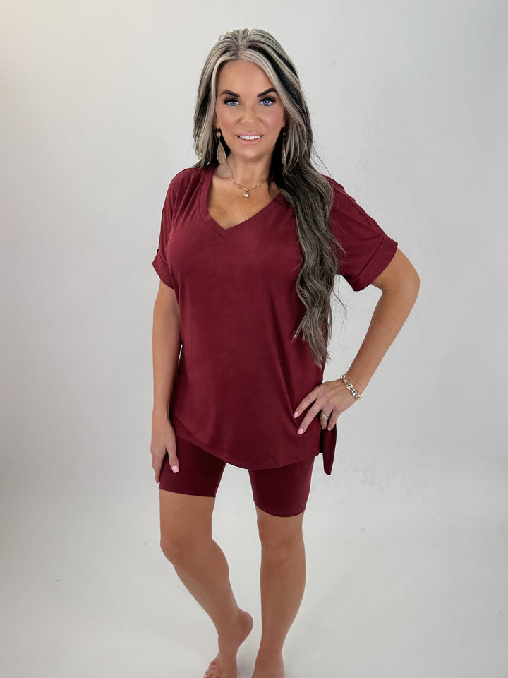 DOOR BUSTER  Microfiber Top & Biker Shorts  CABERNET
