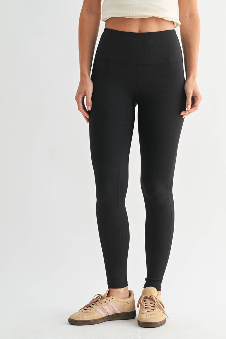 Jacquard Ribbed High-Waisted Leggings: BLACK