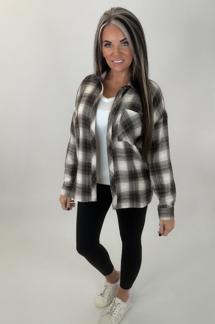 Neutral Plaid Button Down flannel