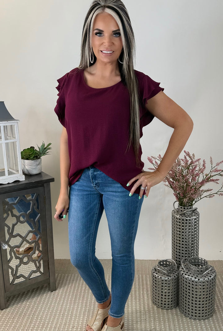 DEEP PLUM Double Ruffled Sleeves