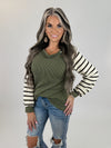 Olive Stripe Contrast Sweater