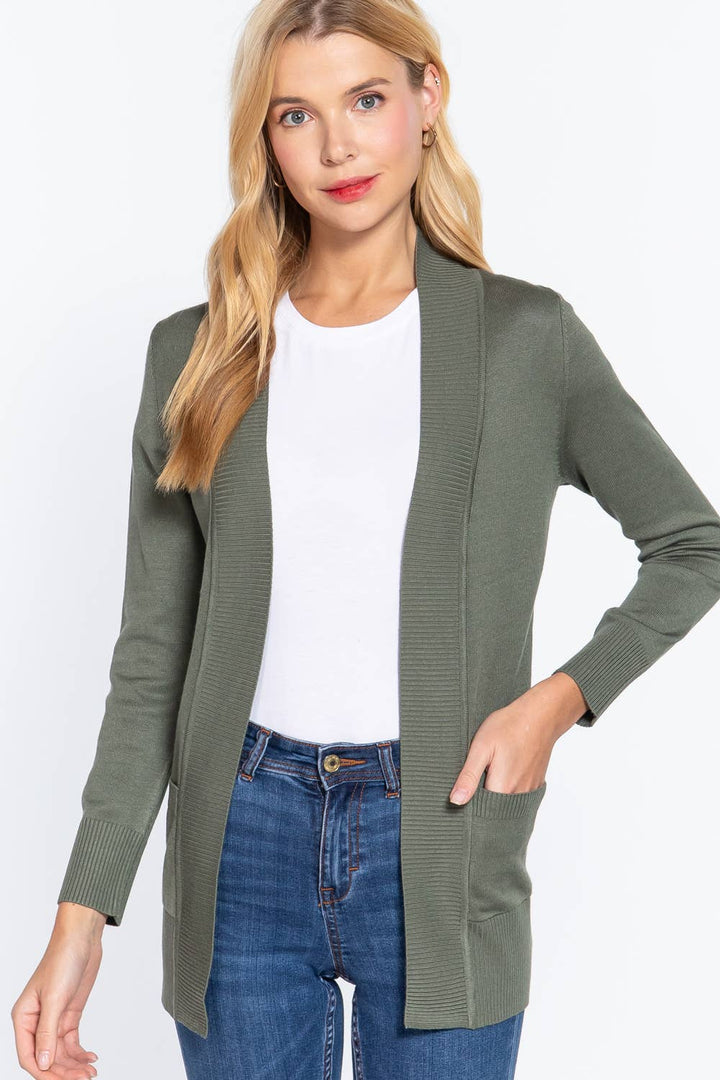 DOORBUSTER Long Sleeve Rib Banded Open Sweater Cardigan: