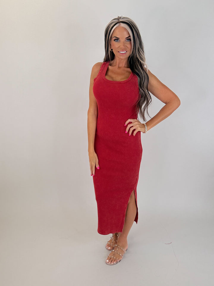 Cherry Red Mineral Wash Dress