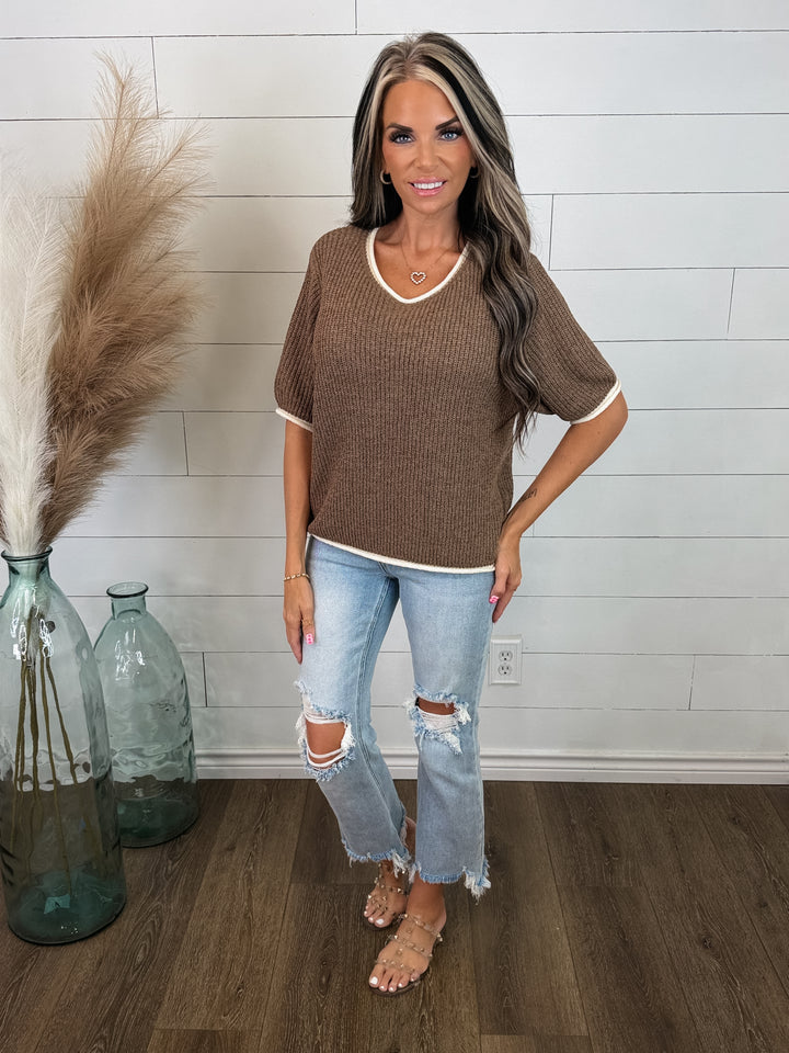 Mocha Frame Contrast Knit Top