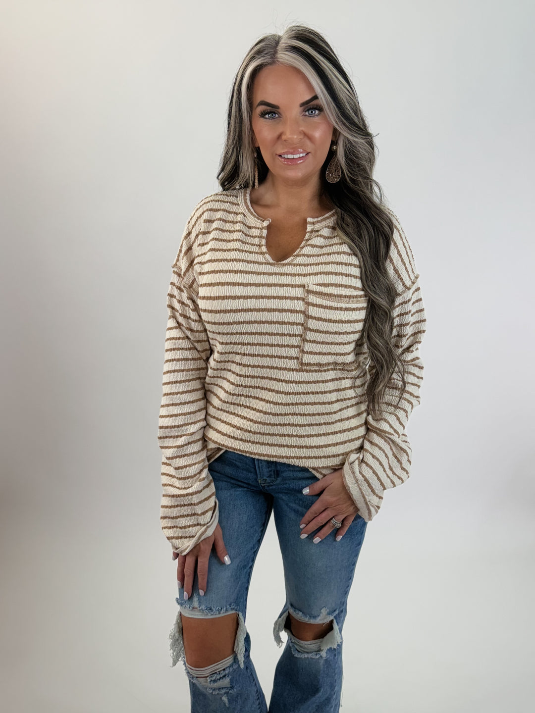 DOORBUSTER Textured Stripe Pocket Top
