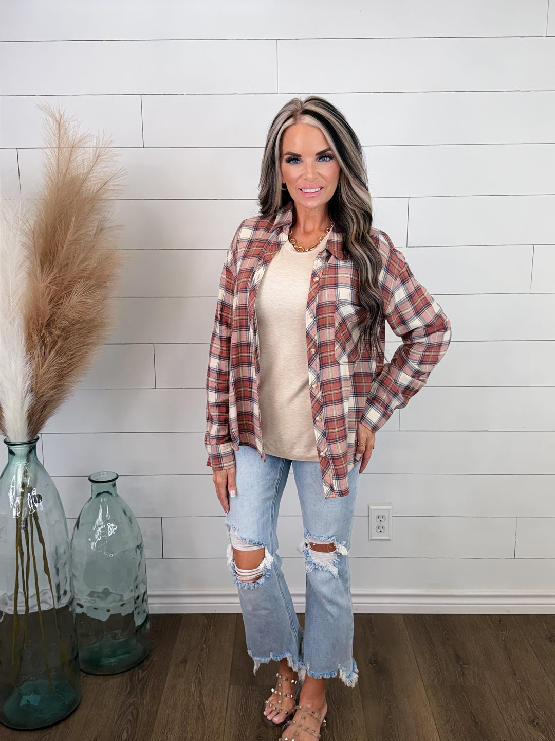 PUMPKIN PATCH PLAID BUTTON DOWN
