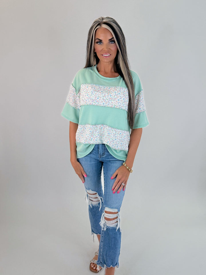 MINTY FRESH FLORAL COLORBLOCK TOP