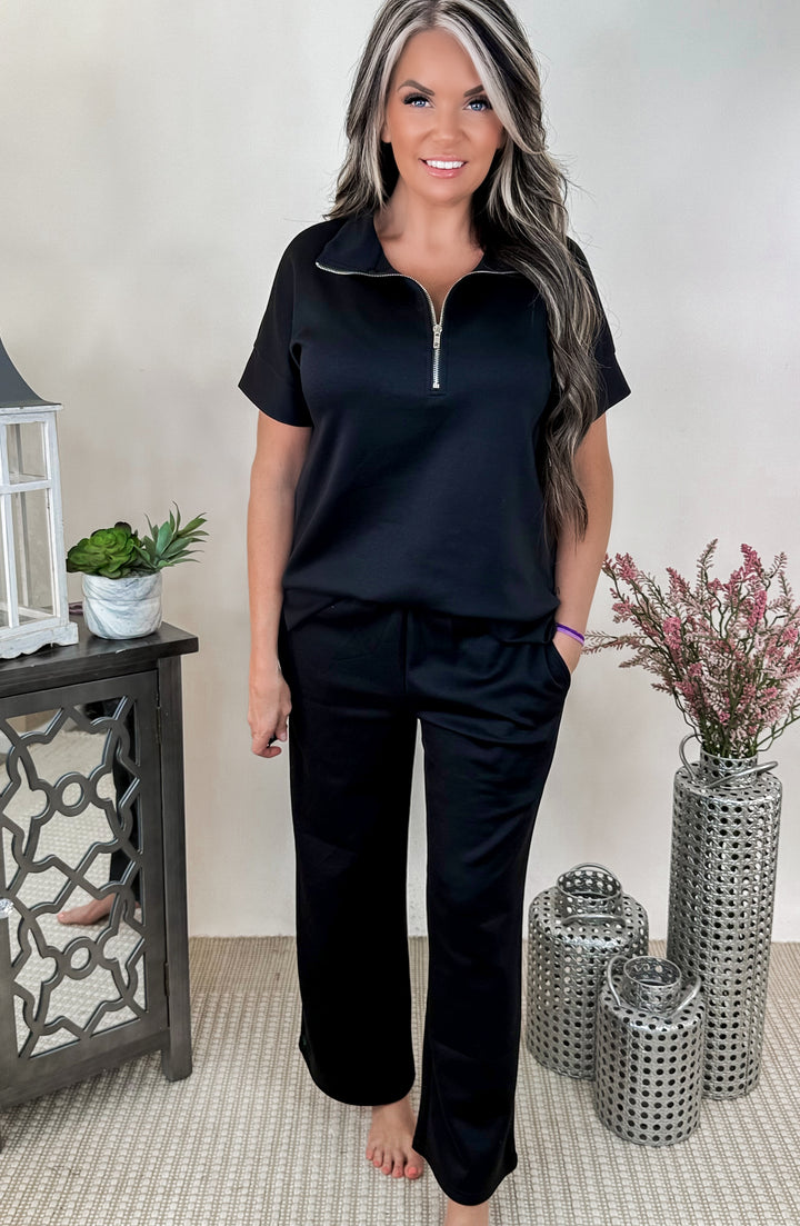 Scuba short sleeve half zip pants set blush Black