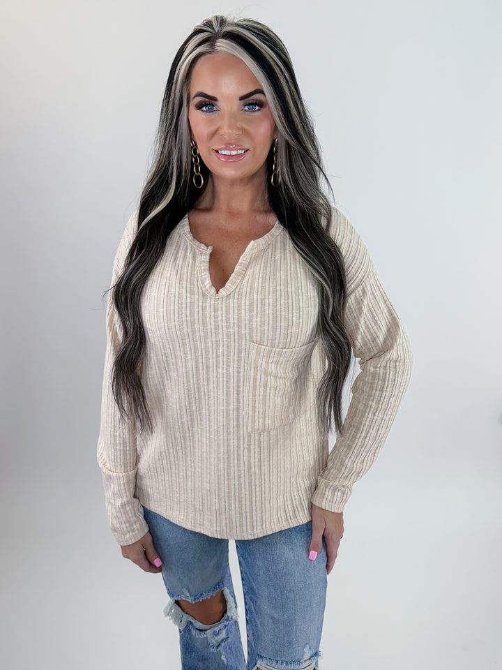 Coffee Run Ribbed Top – Cream