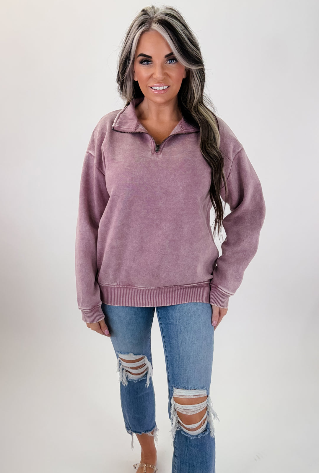 Rose acid Washed Half Zip
