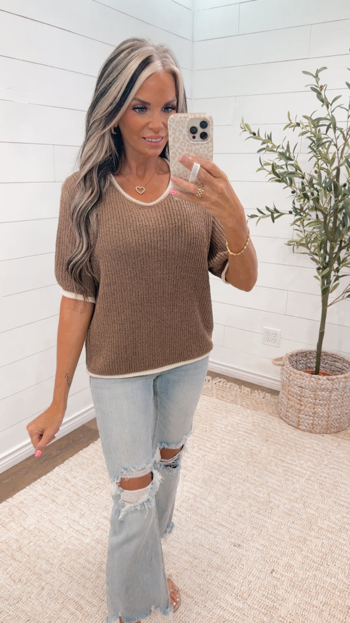 Mocha Frame Contrast Knit Top