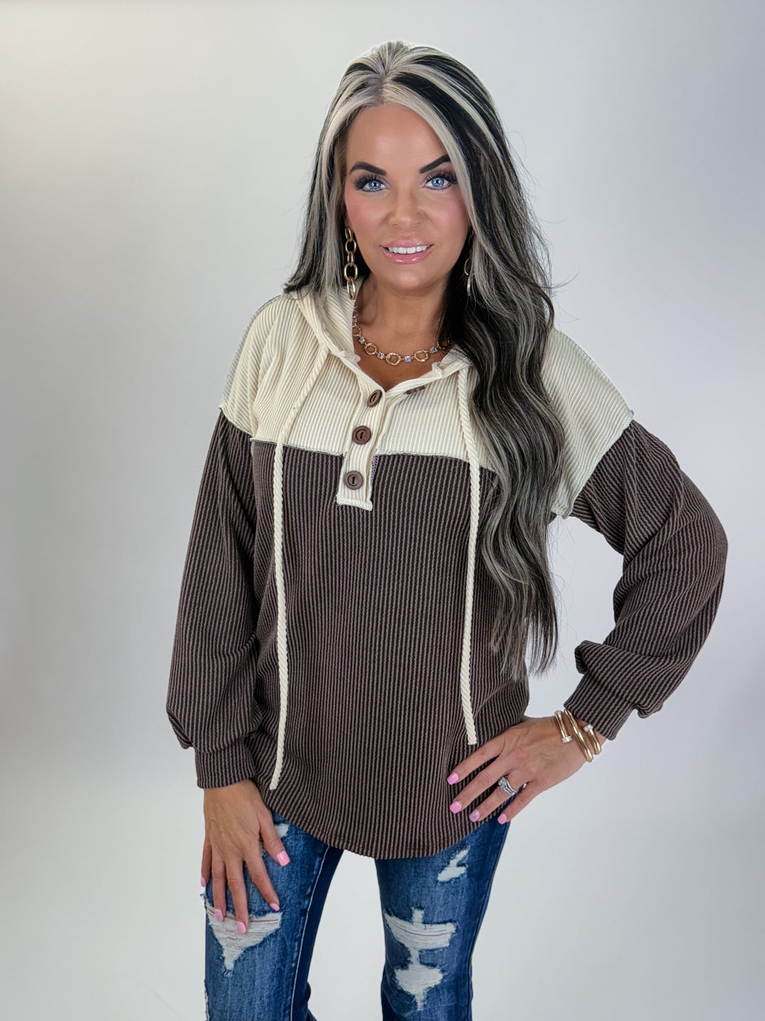 Mocha & Ivory Henley Pullover