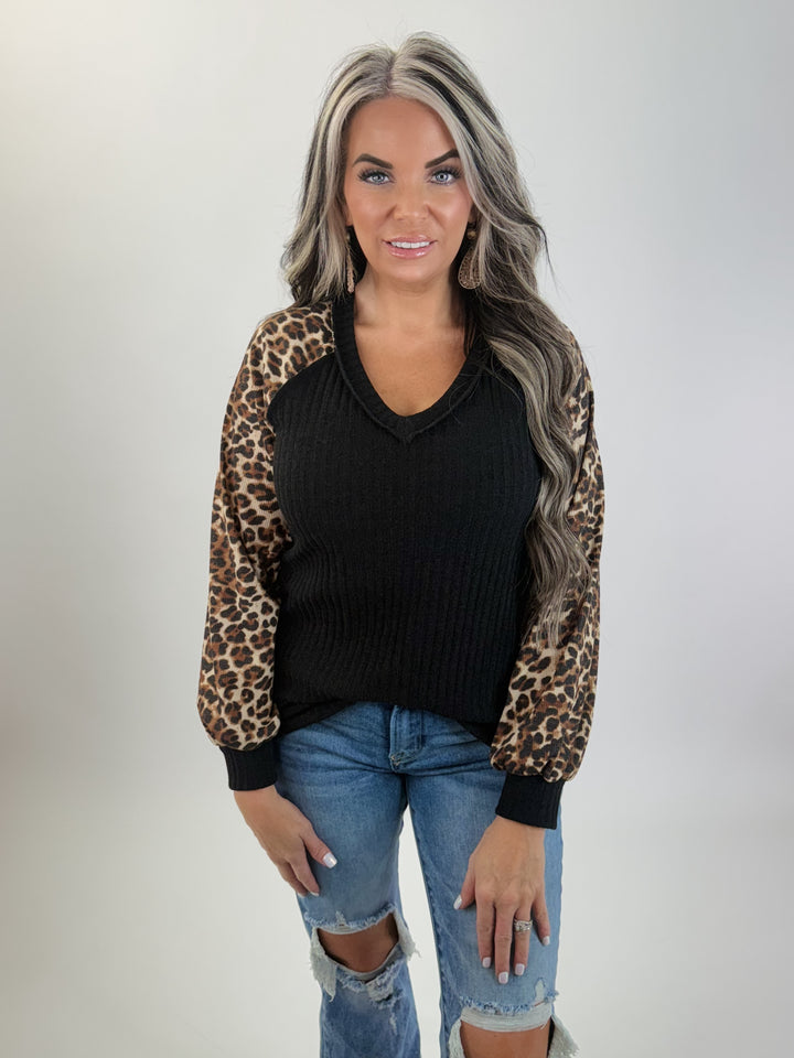DOORBUSTER Ribbed Leopard Contrast Top