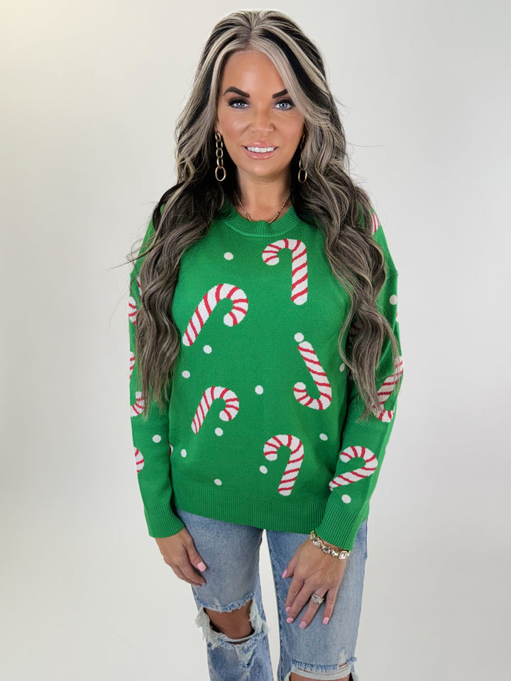 CHRISTMAS CANDY CANE SWEATER: GREEN