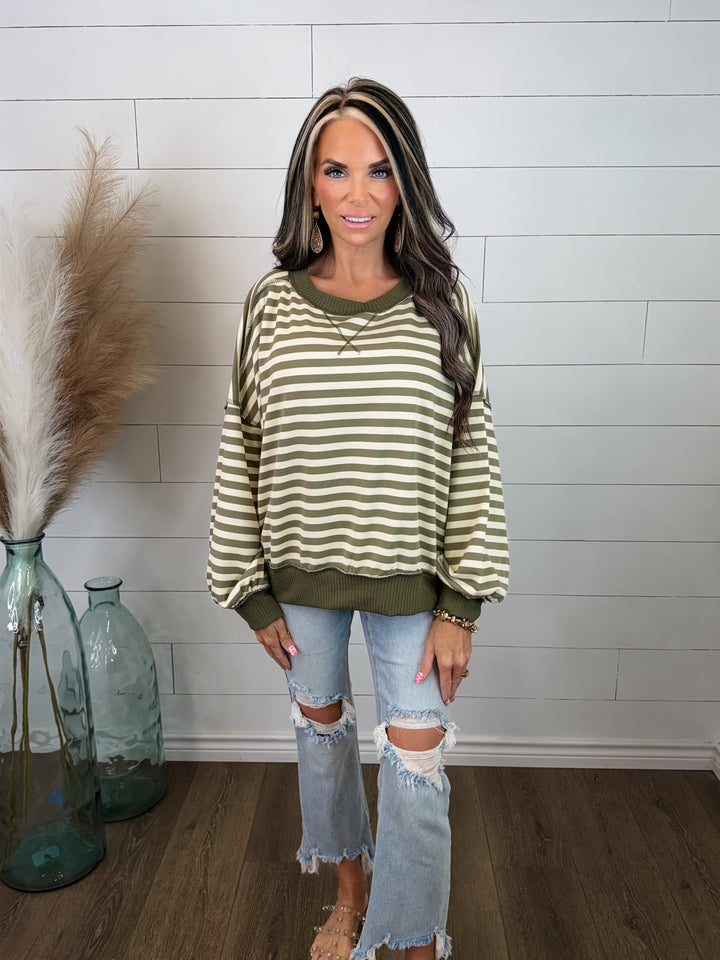 Off The Clock Stripe Sweatshirt