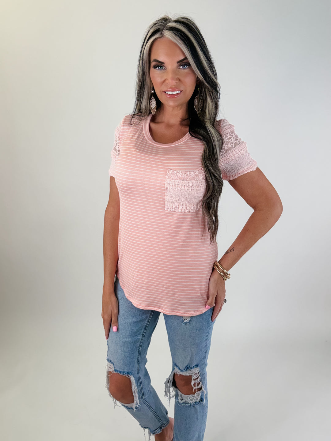 *PRE ORDER * Sweet Blush Lace Pocket Top ( ETS 3/18)