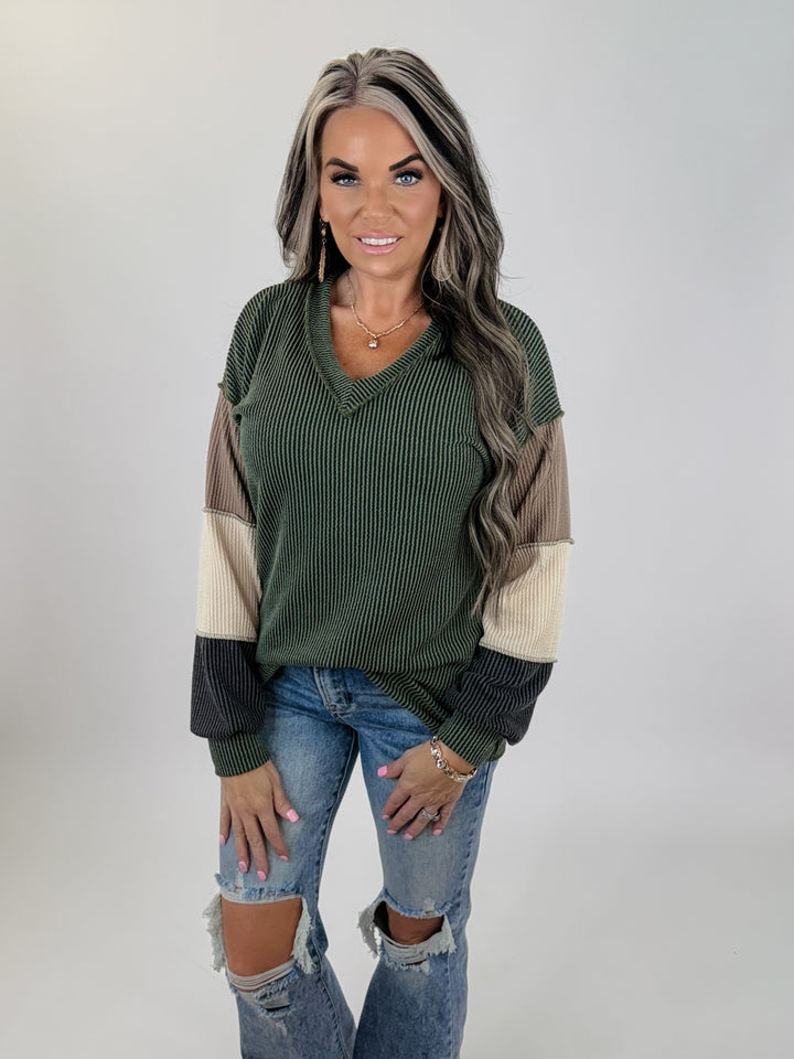 Olive Dreams Color Block Top