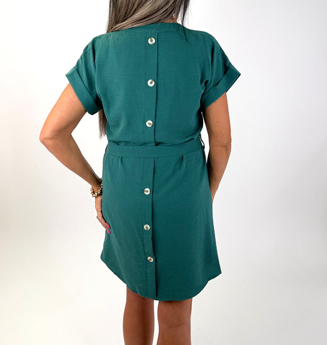 EASY BREEZY BELTED DRESS EMERALD