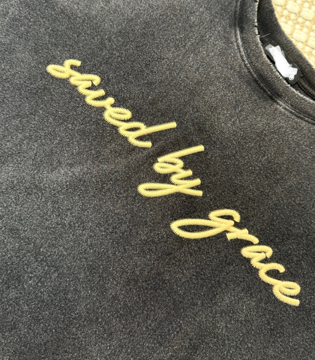 'PUFF' Saved By Grace Graphic S/S Washed Tee: BLACK