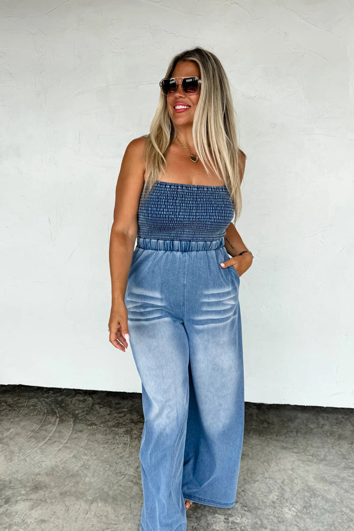 Denim jogger romper