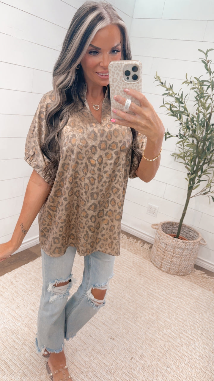 Wildly Golden Leopard Top