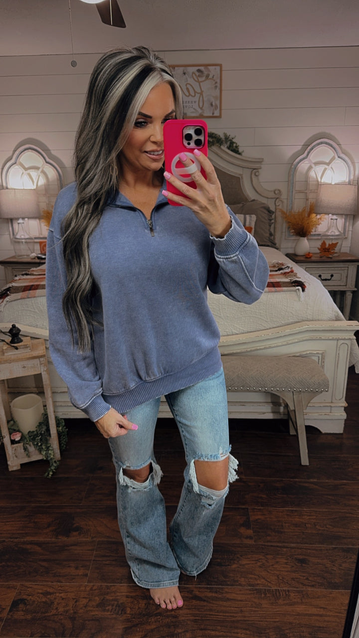 comfy days acid Washed Half Zip