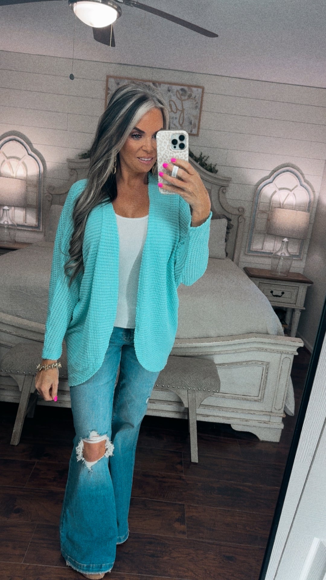 Mint Waffle Knit Cardigan