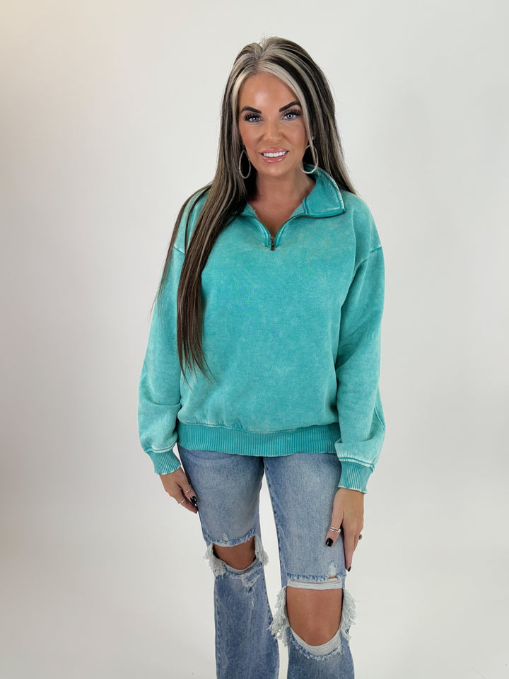 Mint acid Washed Half Zip