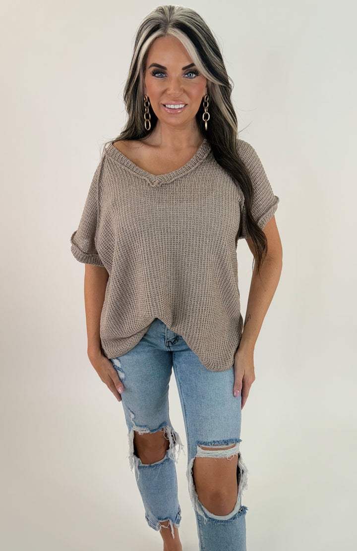 Doorbuster Oversized Weekend Vibes Taupe Knit Top