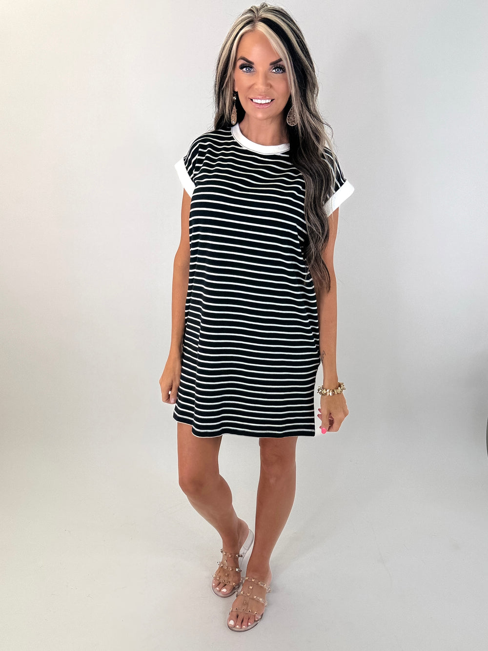 black and white stripe t shirt dress Women's Side Tie T-Shirt Dress White/Navy Stripe, Size XXS