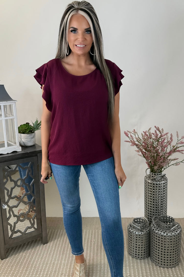 DEEP PLUM Double Ruffled Sleeves