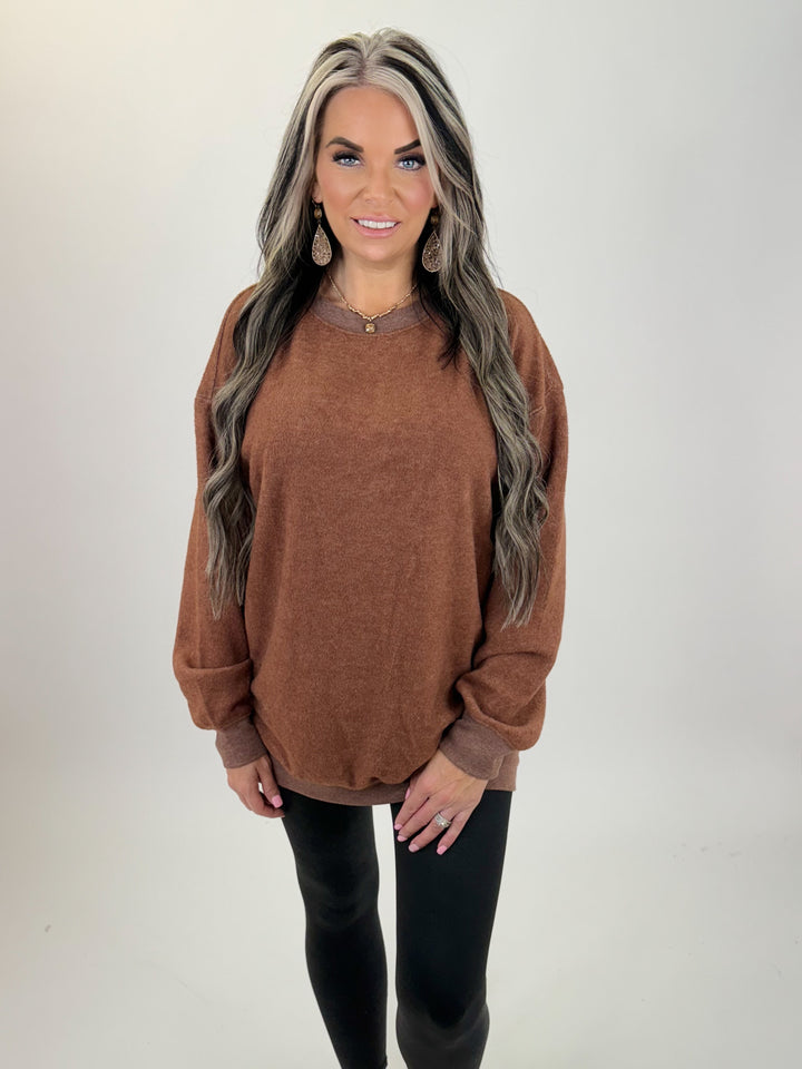 Oversized Crewneck Casual Sweatshirt: CHESTNUT