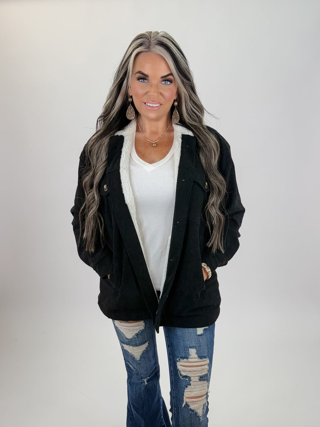Door Buster Long Sleeve Inside Faux Fur with Pocket Corduroy Jacket