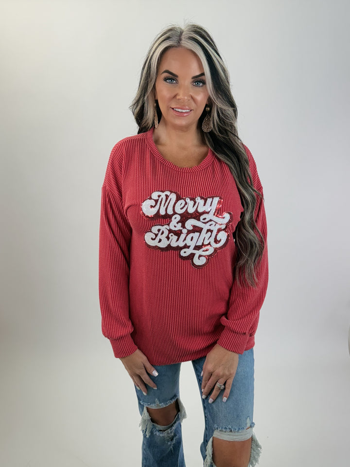 MERRY AND BRIGHT RIBBED TOP