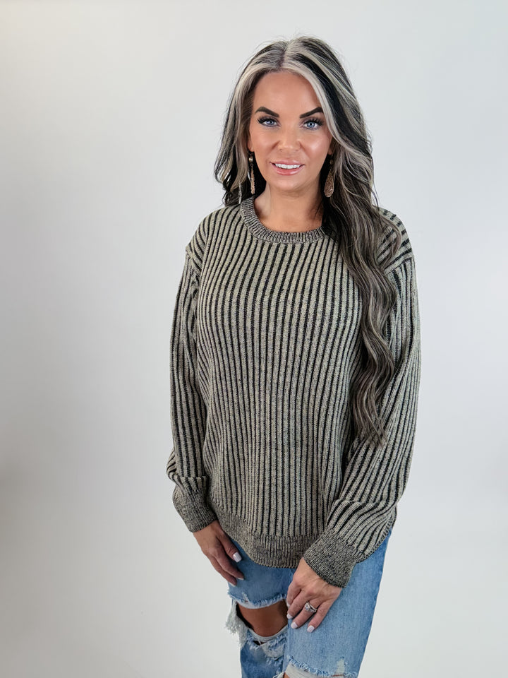 Two-Tone Rib Knit Sweater- black