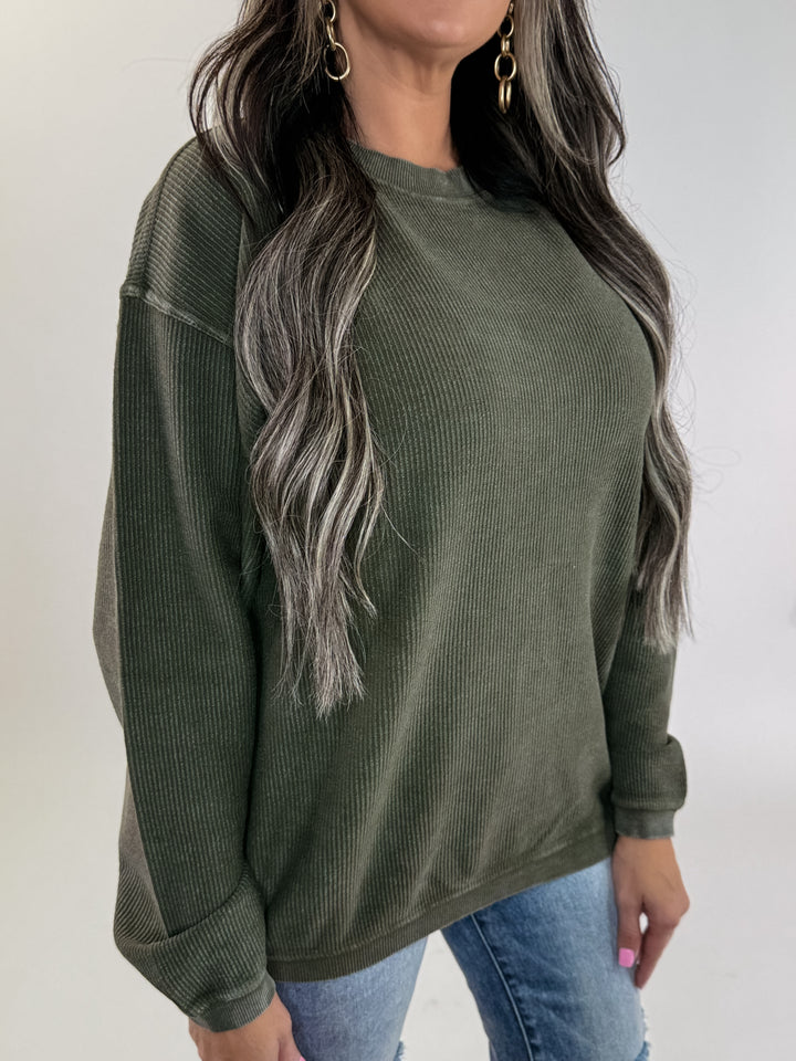 Essential Luxe Corded Crew - Olive - BEST SELLER ALERT