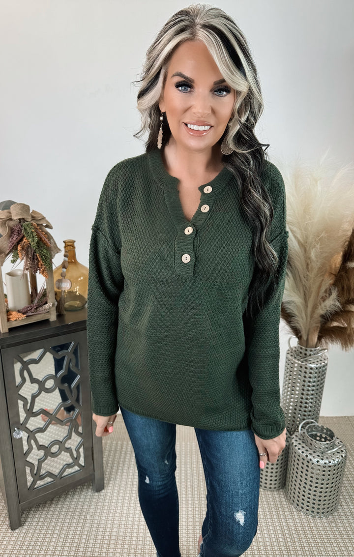 Olivia 4 Button Sweater Hunter green