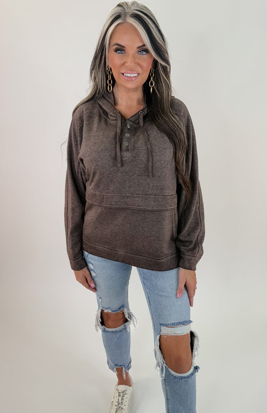 Drift Burnout Fleece Snap Hoodie: ESPRESSO